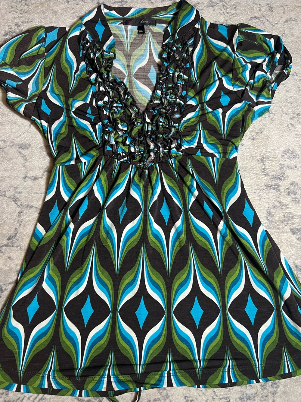 Y2K Heart Soul Print V-Neck Tunic Top